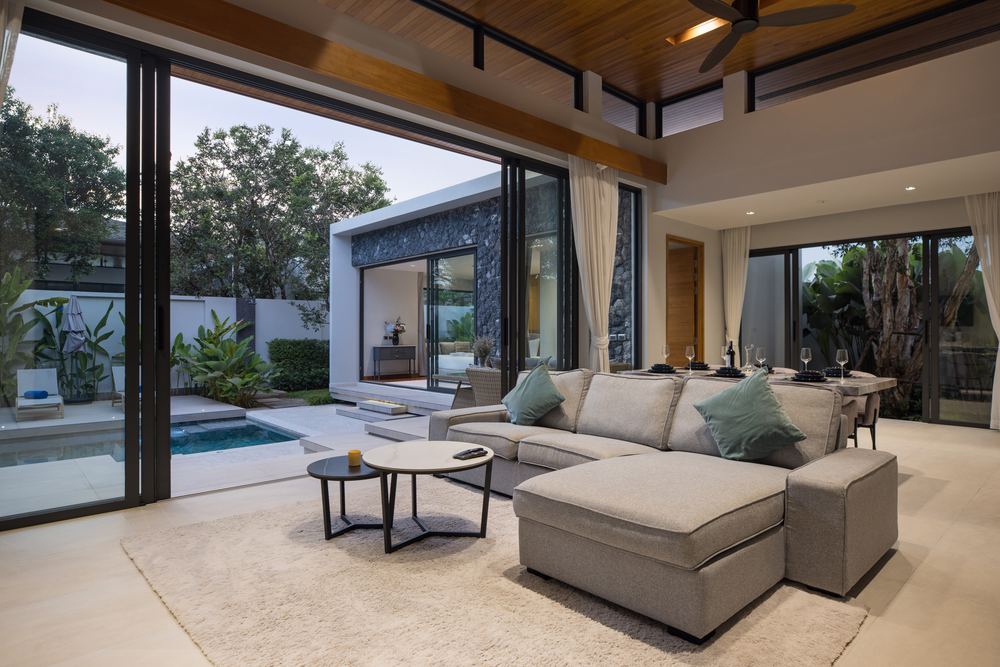 Villa Luma Botanica, lounge at dusk, Bang Tao Phuket