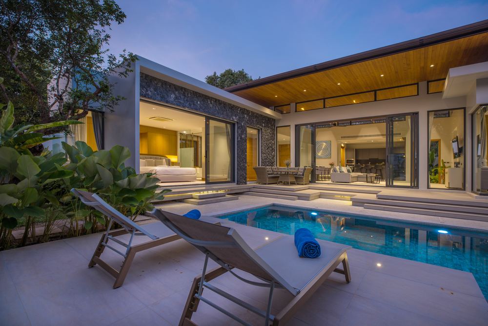 Villa Luma Botanica, sun loungers by the pool, Bang Tao Phuket